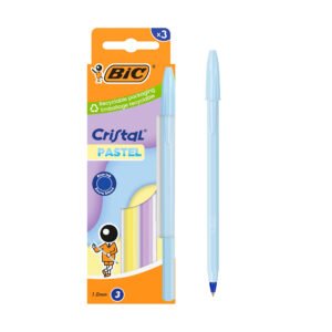 BIC Cristal Pastel Bolígrafos Punta Media (1,0 mm) Tinta Azul - Cuerpos Pastel Surtidos, Caja de 3