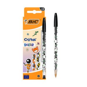 BIC Cristal Decors Kawaii Bolígrafos Punta Media (1,0 mm) Tinta Negra - Diseños Kawaii Surtidos, Pack de 3