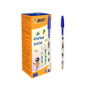 BIC Cristal Decors Kawaii Bolígrafos Punta Media (1,0 mm) Tinta Azul - 3 Diseños Kawaii Surtidos, Caja de 20