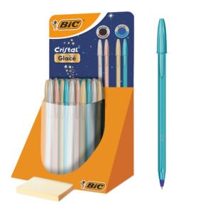 BIC Cristal Glacé Bolígrafos Punta Media (1,0 mm) Recargables - 10 Azul y Dorado (Azul) + 10 Plateado y Oro Rosa (Negro), Expositor de 40