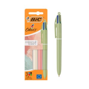 BIC 4 Colores Mineral Tones Bolígrafos Punta Media (1,0 mm) - Cuerpos Beige, Oliva y Frambuesa, Pack de 3