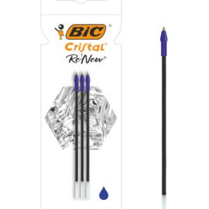 BIC Cristal Re'New Recargas de Bolígrafo de Punta Media (1,0 mm) - Azul, Pack de 3