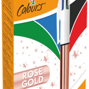 Bolígrafo BIC 4 Colores Rose Gold de Punta Media (1,0 mm) con Tinta Negra, Azul, Roja y Verde Todo en Uno - Caja de 12