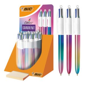 BIC 4 Colores Gradient Bolígrafo Retráctil de Punta Media (1,0 mm) - 3 Diseños Diferentes de Cuerpo con Degradado Tricolor, Caja de 30