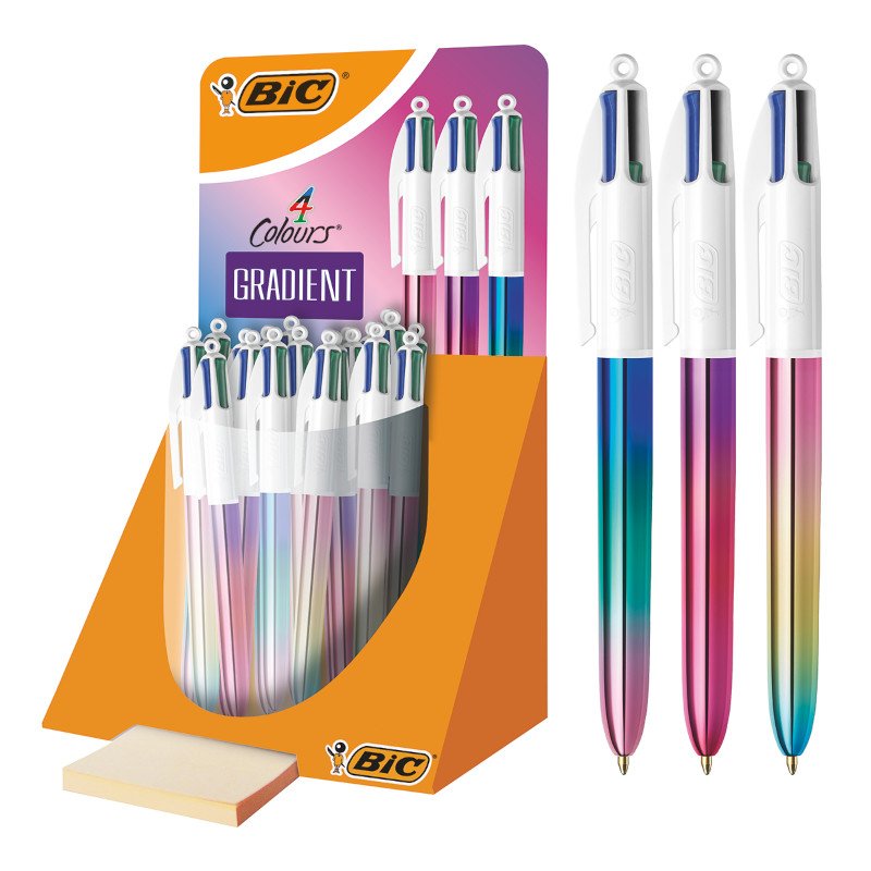 BIC 4 Colores Gradient Bolígrafo Retráctil de Punta Media (1,0 mm) - 3 Diseños Diferentes de Cuerpo con Degradado Tricolor, Caja de 30