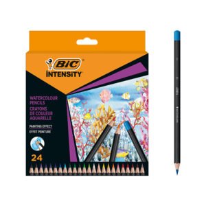 BIC Intensity Watercolour Lápices Acuarelables de Colores, 2,9 mm de Grosor Medio para Crear un Efecto Acuarela - Colores Surtidos, Pack de 24