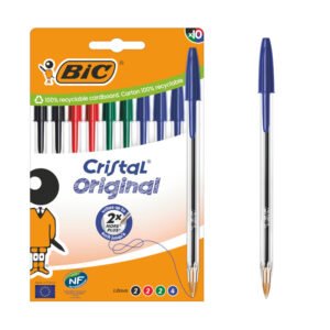 BIC Cristal Original Bolígrafos de Punta Media (1,00 mm) con Tapón y Capuchón a Juego - Colores Surtidos, Caja de 10