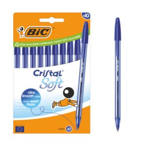 BIC Cristal Soft Bolígrafos de Punta Media (1,2 mm) con Tinta Softline - Azul, Caja de 10