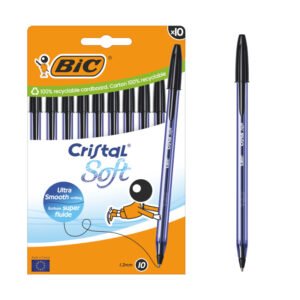 BIC Cristal Soft Bolígrafos de Punta Media (1,2 mm) con Tinta Softline - Negro, Caja de 10