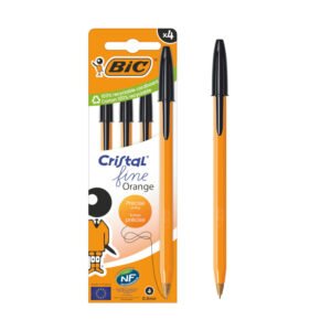 BIC Cristal Orange Original Fine Bolígrafos de Punta Fina (0,8 mm) con Cuerpo Naranja Translúcido - Negro, Caja de 4