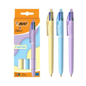 BIC 4 Colores Pastel Bolígrafos de Punta Media (1,00 mm) - Varios Colores, Pack de 3 Uds