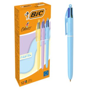 BIC 4 Colores Pastel Bolígrafos de Punta Media (1,00 mm) - Varios Colores, Caja con 12 Uds