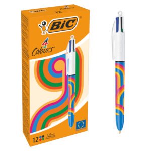 BIC 4 Colores Decors Serie Lines Bolígrafos de Punta Media (1,00 mm) - Diseños Blue Lines, Caja de 12