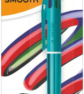 Bolígrafo BIC 4 Colores Smooth Retráctil Punta Media (1.00 mm) Enviado aleatoriamente con Cuerpo Gradiente Azul o Verde - Colores de Tinta Surtidos, Paquete de 1