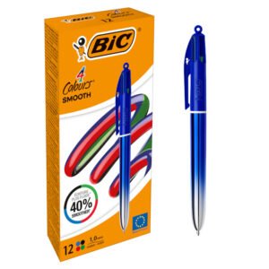 BIC 4 Colores Smooth Bolígrafo Retráctil de Punta Media (1,00 mm) con Cuerpos Degradados Azul - Colores Surtidos, Caja de 12