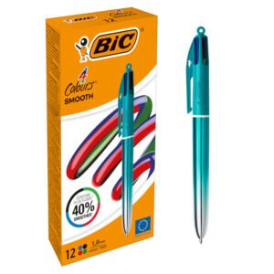 BIC 4 Colores Smooth Bolígrafo Retráctil de Punta Media (1,00 mm) con Cuerpos Degradados Verde - Colores Surtidos, Caja de 12
