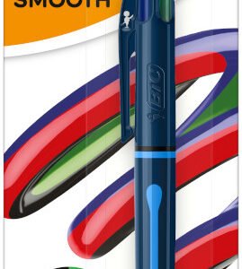 BIC 4 Colores Smooth Bolígrafo Retráctil de Punta Media (1,00 mm) con Tinta Ultrasuave - Pack de 1
