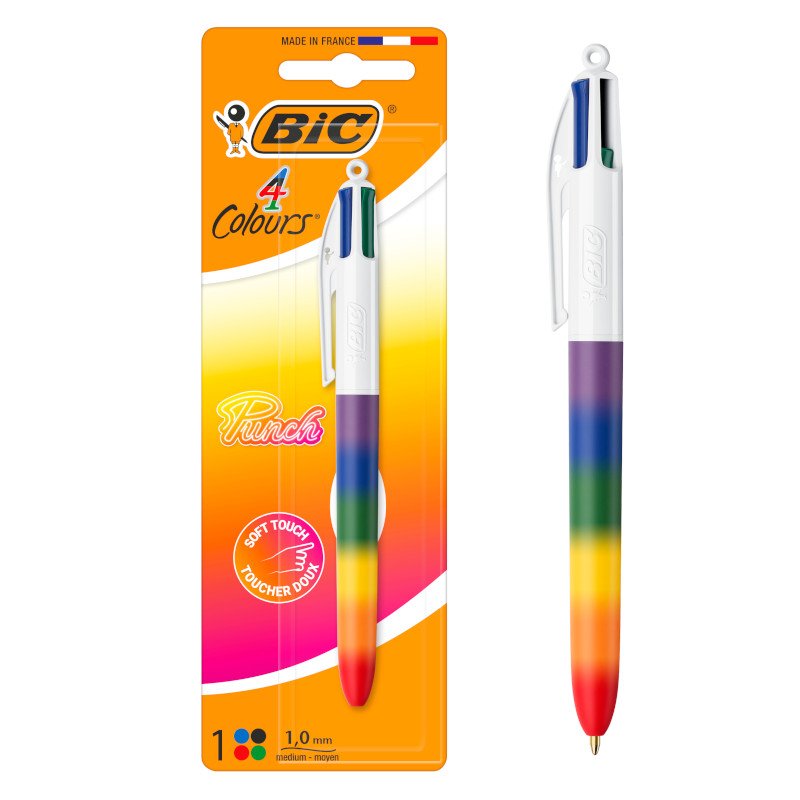 BIC 4 Colores Rainbow Vivid Bolígrafo Retráctil, Pack de 1