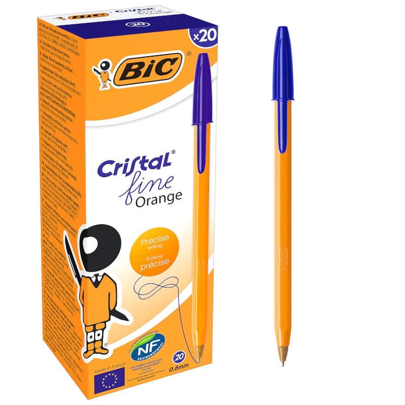 BIC Orange Original Fine Bolígrafos Punta Fina (0,8 mm) - Azul, Caja de 20 Unidades