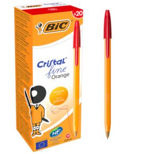 BIC Orange Original Fine Bolígrafos Punta Fina (0,8 mm) - Rojo, Caja de 20 Unidades