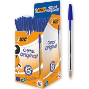 BIC Cristal Original Bolígrafos Punta Media (1,0 mm) - Azul, Caja de 50 Unidades, Perfecto para Oficinas