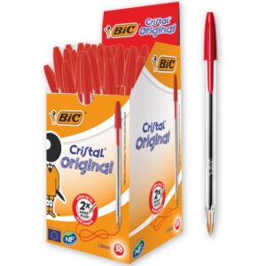 BIC Cristal Original Caja de 50 unidades - bolígrafos punta media (1,0 mm), color rojo -  material oficina, material escolar