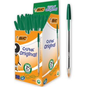 BIC Cristal Original Bolígrafos Punta Media (1,0 mm) - Verde, Caja de 50 Unidades