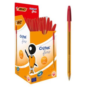BIC Cristal Original Fine Bolígrafos Punta Fina (0,8 mm) - Rojo, Caja de 50 Unidades