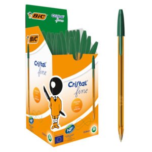 BIC Cristal Original Fine Bolígrafos Punta Fina (0,8 mm) - Verde, Caja de 50 Unidades