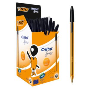 BIC Cristal Original Fine Bolígrafos Punta Fina (0,8 mm) - Negro, Caja de 50 Unidades