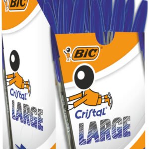 BIC Cristal Large Bolígrafos Punta Ancha (1,6 mm) - Azul, Caja de 50 Unidades, para escritura suave, ideal para oficinas