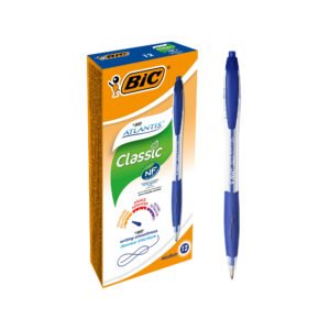 BIC Atlantis Soft Bolígrafos Retráctiles Punta Media (1,0 mm) - Azul, Caja de 12 Unidades