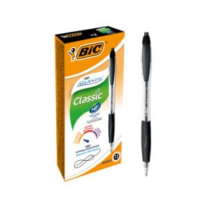 BIC Atlantis Classic Bolígrafos Retráctiles Punta Media (1,0 mm) - Negro, Caja de 12 Unidades