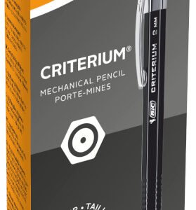 BIC Criterium HB Portaminas con Minas de 2 mm, Borrador en la Parte Superior y Sacapuntas Integrado - Cuerpo Negro, Caja de 12