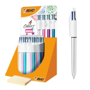 BIC 4 Colores Shine Bolígrafo Retráctil de Punta Media (1,0 mm) con Cuerpo Metalizado - 4 Colores de Cuerpo, Pack de 20
