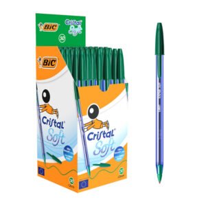 BIC Cristal Soft Bolígrafos de Punta Media (1,2 mm) para una escritura más fluida - Verde, Caja de 50