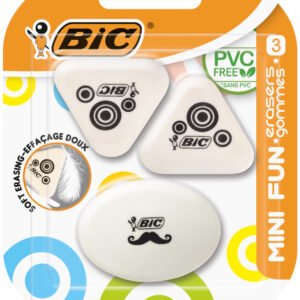 Gomas de borrar BIC Mini Fun White sin PVC para todas las minas de lápiz, formas variadas, pack de 3