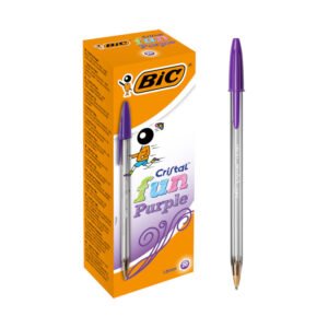 BIC Cristal Fun Bolígrafos Punta Ancha (1,6 mm) – Morado, Caja de 20 Unidades