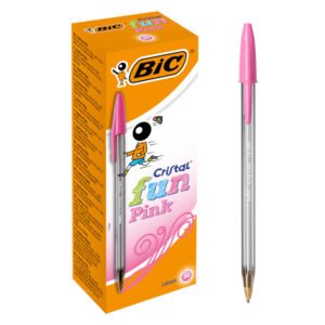 BIC Cristal Fun Bolígrafos Punta Ancha (1,6 mm) – Rosa, Caja de 20 Unidades