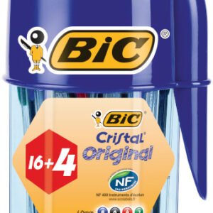BIC Cristal Original Bolígrafos Punta Media (1,0mm) - Colores Surtidos, Blíster de 16+4 Unidades - Bolígrafos fiables certificados con etiqueta ecológica