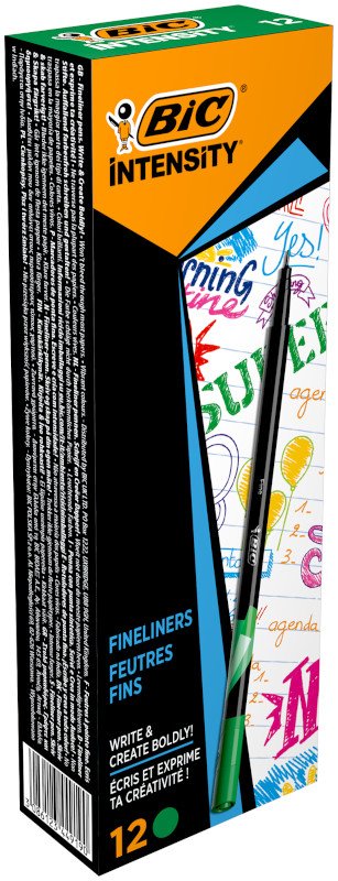 BIC Intensity Fine Rotuladores de Escritura de Punta Fina de 0,4 mm - Color Verde, Paquete de 12 Unidades