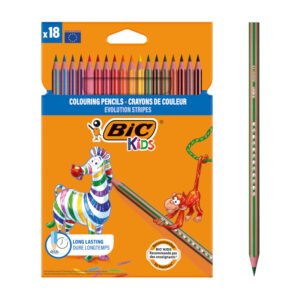 BIC Kids Evolution Stripes Lápices de Colores - Colores Surtidos, Pack de 18