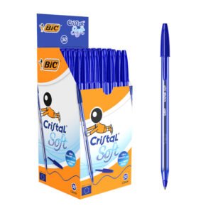 BIC Cristal Soft Bolígrafos Punta Media (1,2 mm) - Azul, Caja de 50 Unidades