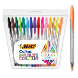 BIC Cristal Multicolour Bolígrafos de Punta Ancha (1,6 mm) - Colores Surtidos, Pack de 15 Unidades