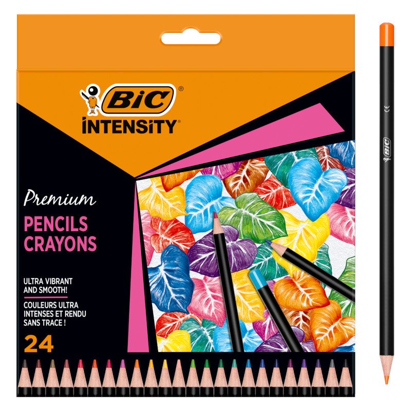 BIC Intensity Premium Woodcase Lápices Para Colorear - Colores Intensos Surtidos, Caja de 24 Unidades