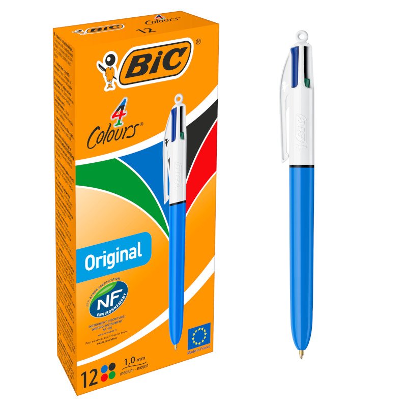 BIC 4 colores Original Bolígrafos Retráctiles punta media (1,0 mm) – Caja de 12 unidades