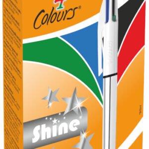 Bolígrafo BIC 4 Colores Shine Silver de Punta Media (1,0 mm) con Tinta Negra, Azul, Roja y Verde Todo en Uno - Caja de 12