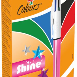 Bolígrafo BIC 4 Colores Rose Metallic Punta Media (1,0 mm) con Tinta Negra, Azul, Roja y Verde Todo en Uno - Caja de 12