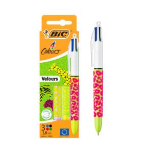 BIC 4 Colores Velours Bolígrafos de Punta Media (1,0 mm) - Varios Diseños, Pack de 3